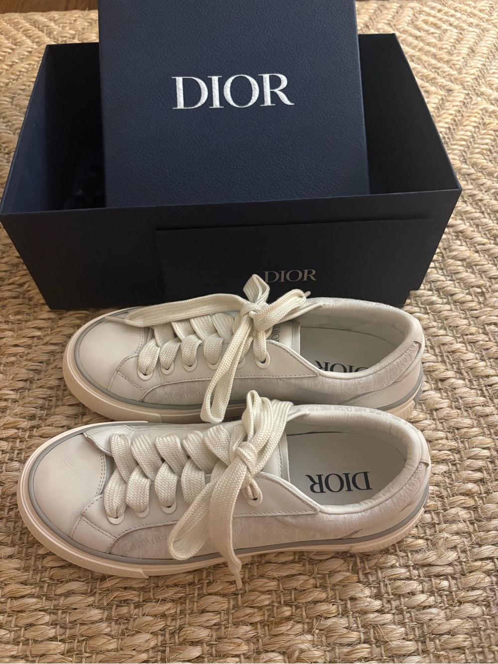 Dior Cream Leather Low-Top Sneakers with Ivory Laces